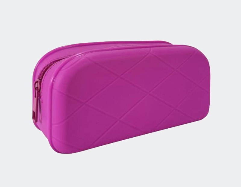 Túi đựng đồ silicone in hoa ô kim cương màu hồng tím hình chữ nhật bo góc